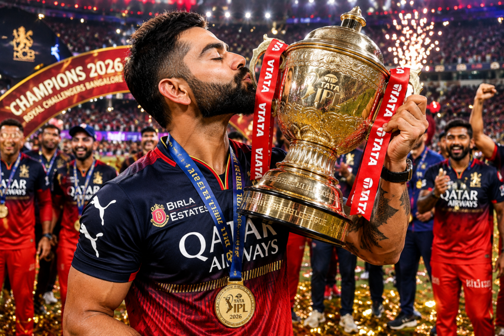 IPL 2026 Final विराट कोहली के तूफान में उड़ी गुजरात टाइटंस, विनिंग छक्का लगाकर RCB को लगातार दूसरी बार बनाया चैंपियन 2 IPL 2026